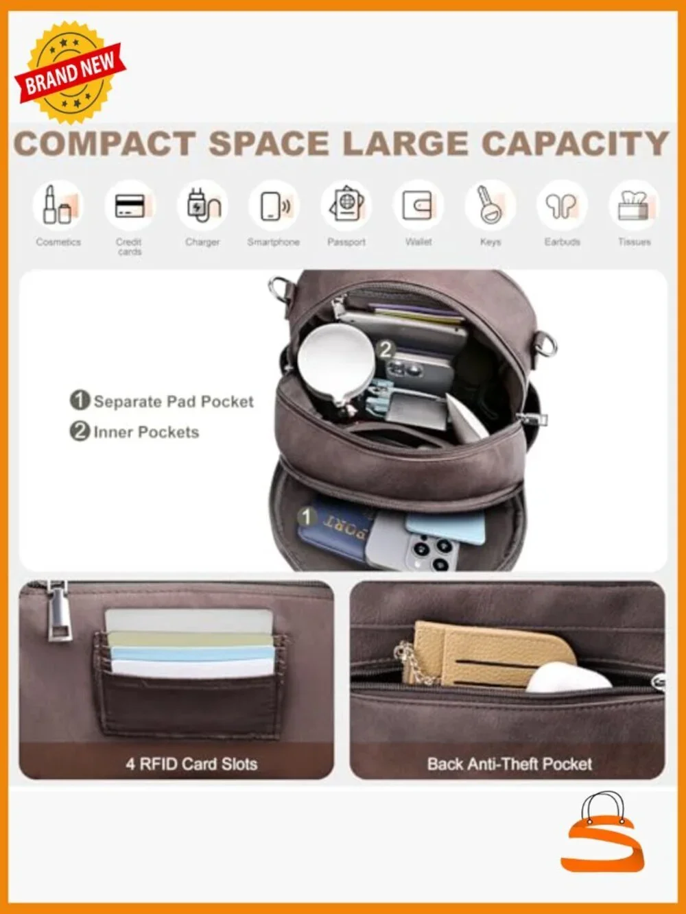 Mini Vegan Leather Backpack Purse RFID Blocking Tablet Pocket Convertible